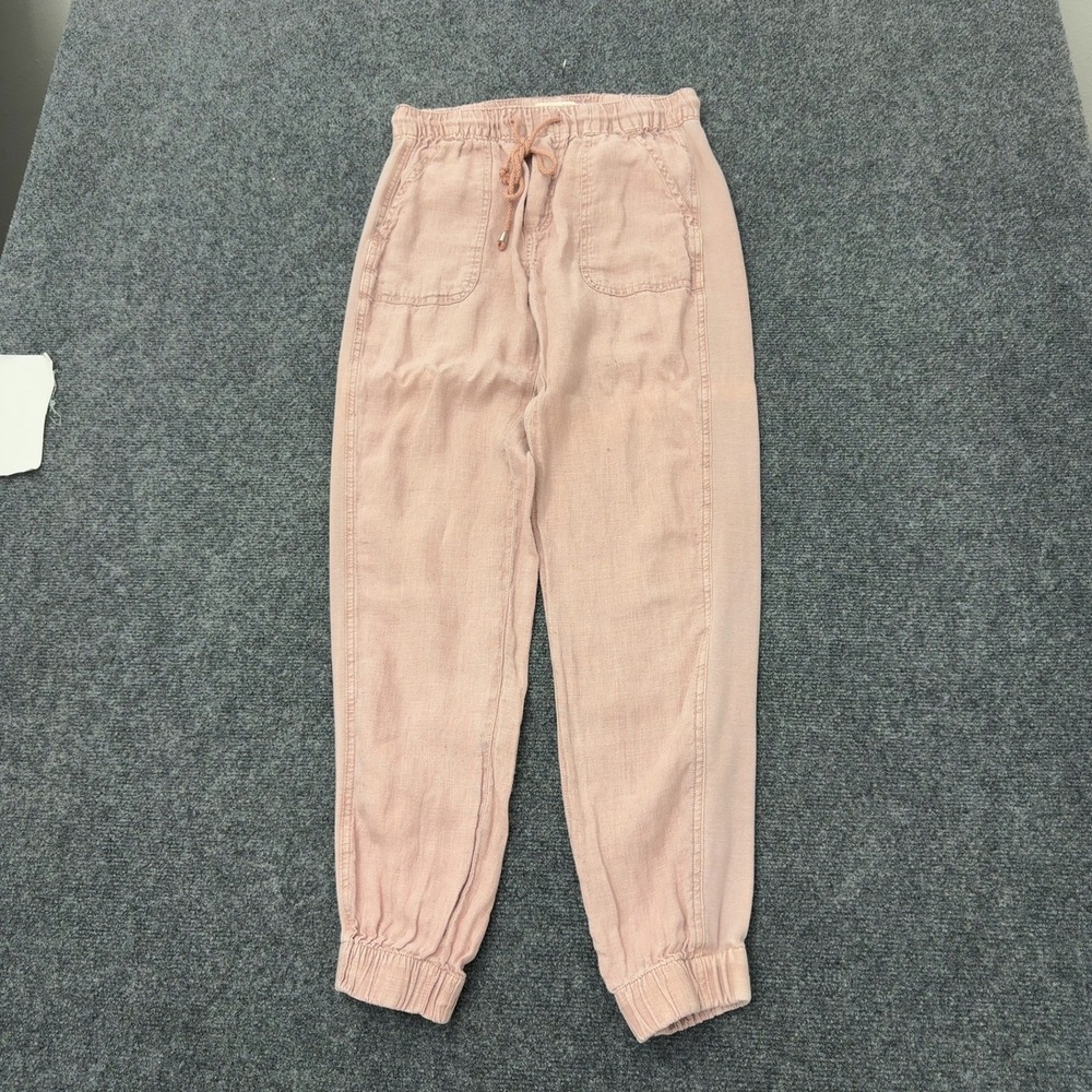 Rachel Zoe Jogger Pants Women S Pink Linen Drawstring Elastic Cuff Casual Boho